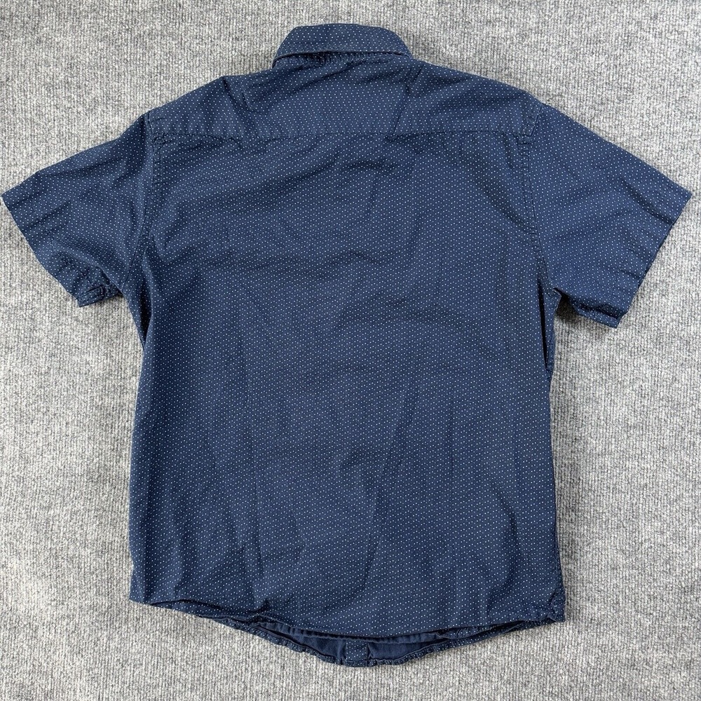 Beverly Hills‎ Polo Club Shirt Mens Medium Button-Up Short Sleeve Polka Dot Blue - Picture 3 of 7
